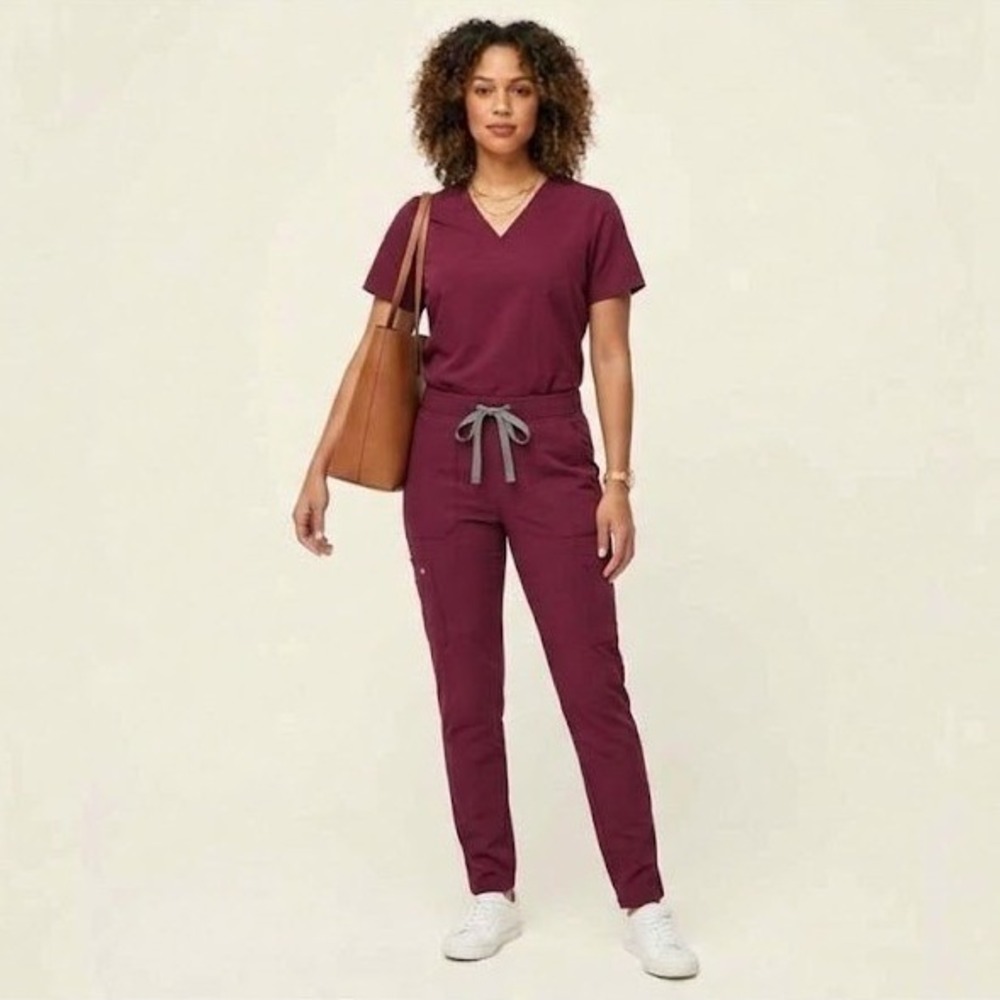 FIGS Yola High Waisted Skinny Scrub Pants Women's XS‎ Petite Burgundy NWT FIONx